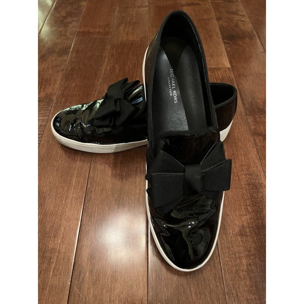 Michael Kors Collection Black Patent Leather Bow Slip On Sneakers Women Size 8.5 - Picture 4 of 10